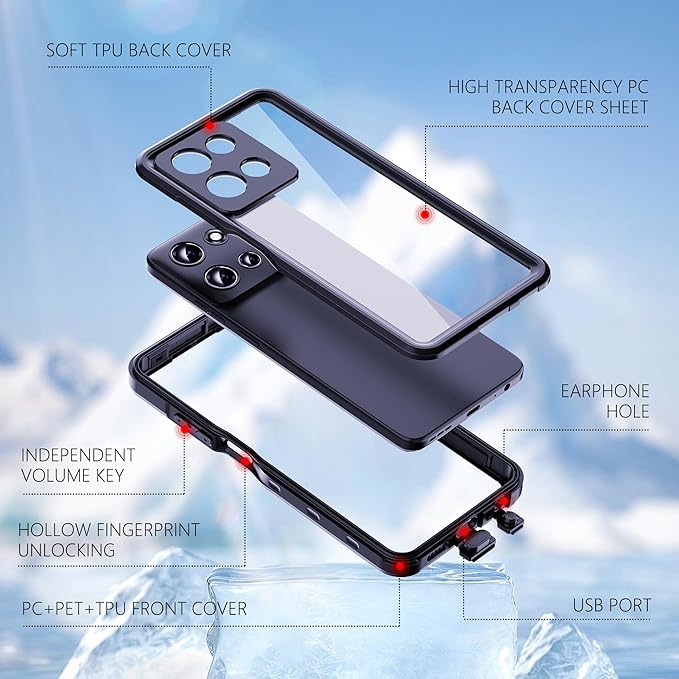 Lunivop Compatible with Motorola Moto G 2026/2025 Case 6.7'' Waterproof Dustproof【IP68 Underwater】 Diving Clear Built-in Screen Protection Lanyard 【Military Grade Full Body】 for Moto G 2026/2025