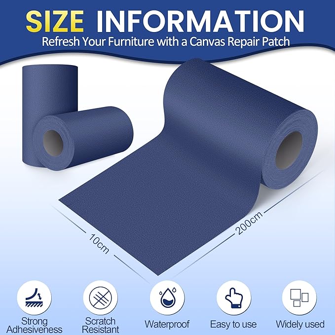 Self-Adhesive Canvas Repair Tape, 4" x 79" Waterproof Canvas Repair Patch, Fabric Patch Repairs Kit for Furniture, Tents, Sunbrellas, Boat Covers Awnings, Couches, Clothes, Bags Dark Blue