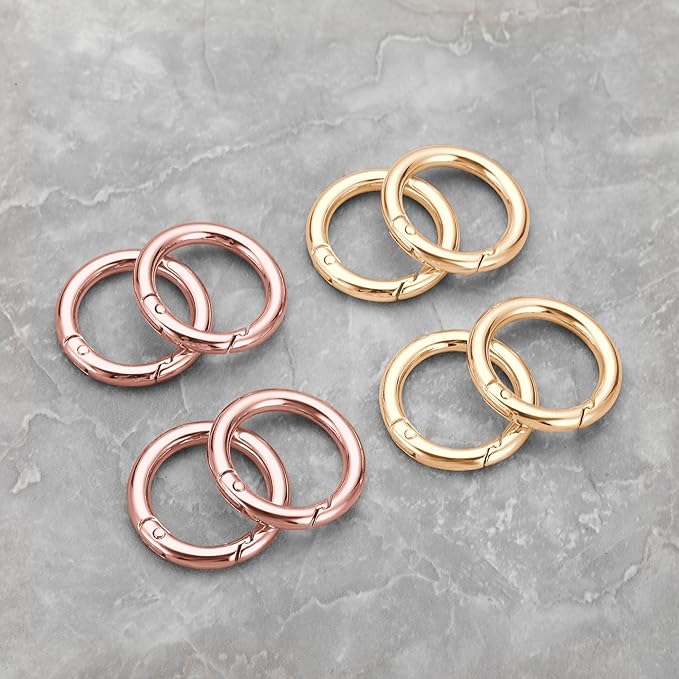 Gkeygo Key Ring Clip, 4/5 Inch Keychain Rings, 8 Pack Round Carabiner Clip for Keys, Buckle, Bags, Purses - Key Chain Hooks Replacement Keychains Lanyard DIY Crafts - Gold, Rose Gold