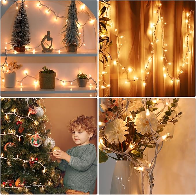 Meteds Christmas Lights 2 PCS 50 Count Clear Mini Lights White Wire UL Certified Connectable Warm White String Lights for Christmas Tree Decorations