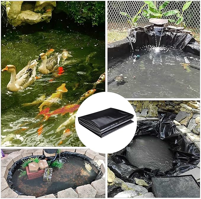 ToLanbbt Pond Liner 7 x 10 Ft, 20 Mil HDPE UV Resistant Preformed Pond Liner Easy Cutting, Underlayment for Fountain, Waterfall, Koi Pondsand Water Garden (Black)