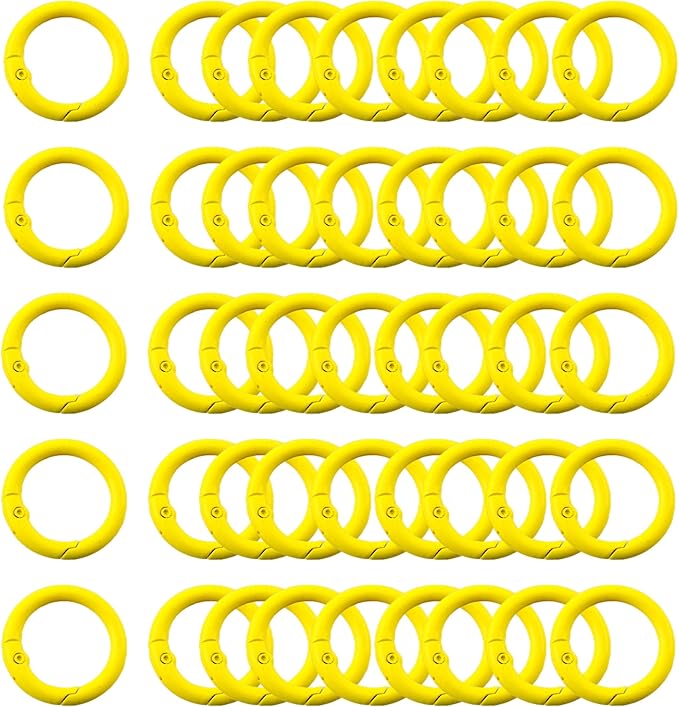 Carabiner Clip 48Pcs Yellow Metal Key Ring Clip Circle Keychain Rings Bulk Spring O Ring Round Cute Carabiner Spring Snap Hook Key Chain Clips for DIY Keychain Bag Charm Handbag Purse Dog