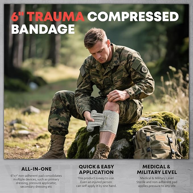 144 Pcs Advanced Trauma First Aid Kit - Emergency Camping Gear with Tourniquet, Compression Bandage, 36" Splint | Portable Survival Gear for Outdoor, Home, Camping- Gift for Husband Dad and Wife-Brown