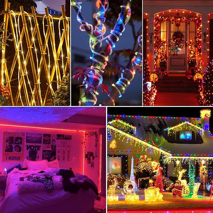 Nazuwke 49Ft LED Rope Lights for Outside, 18 Colors Changing Outdoor Fairy String Lights with Remotes, Waterproof 150 LEDs Colored Rope Lighting Plug in for Bedroom Patio Party Halloween Christmas