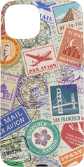 World Map Travel Passport Stamps Postage Stamp Case for iPhone 15 Plus