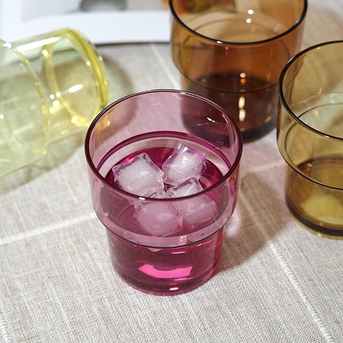 14 oz Plastic Stackable Drinking Tumblers, BPA-Free, Dishwasher Safe, Durable Shatterproof Reusable Kid Cups, Everyday Water/Juice Glasses for Indoor/Outdoor (Set of 8, Gift Box)