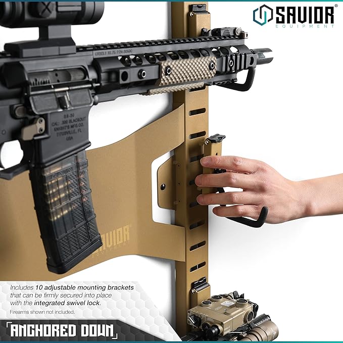 Savior Equipment Horizontal Steel Wall Mount Firearm Rifle Display Rack, Compound Bow Shotgun Carbine Gun Sword Tactical Vest Gear Hanger Free-Standing Indoor Storage Organizer, 10 Mounting Hooks
