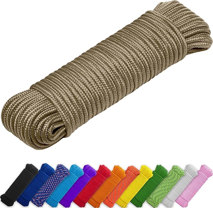 TECEUM Rope – 150 Feet x 1/4 Inch (7mm) – Coyote Brown – Strong All-Purpose Utility Rope – Camping, Crafting, Flag Pole, Indoor & Outdoor – Polypropylene Nylon Poly Lightweight Diamond Braided Cord
