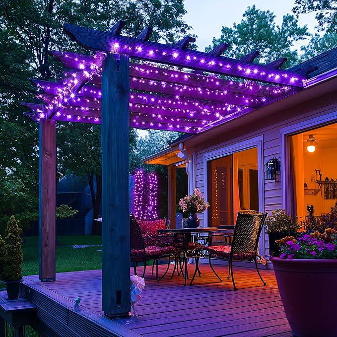JMEXSUSS 400 LED Purple Christmas Lights Indoor Outdoor, 132 ft String Lights Plug in with Remote, 8 Modes Purple Christmas Tree Lights for Garden Patio Party Christmas Decoration (Pack of 2)