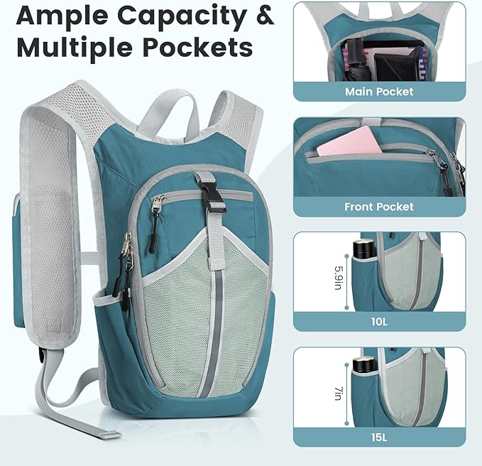Small Hiking Backpack 10L-Lightweight Packable Foldable Backpack for Travel Camping Outdoor Commute,Compact Rucksack for Women Men(Blue)