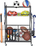 Snail Garage Sports Equipment Storage Organizer Sports Ball Storage Rolling Cart with Basket and Hooks Lockable Sports Ball Cage Storage Rack for Garages, Playgroup, Gym and Schools, Black