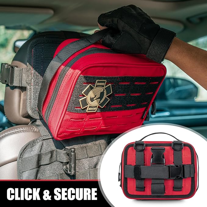 RHINO RESCUE Vehicle IFAK Trauma Kit with C-A-T Tourniquet, Tactical First Aid Kit Molle Pouch Red