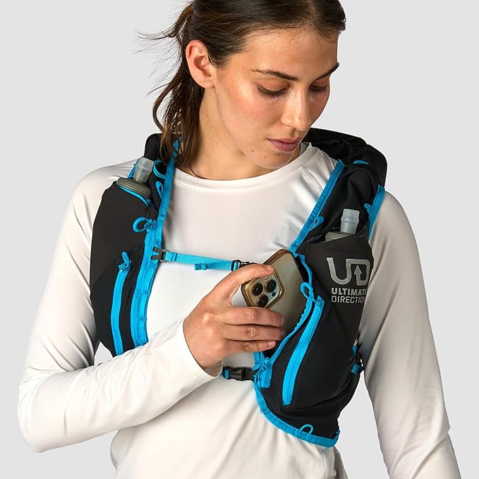 Ultimate Direction Adventure Vest | 17 Liter Capacity Hydration Pack for Running, Hiking & Fastpacking - Includes 2 Soft Flasks