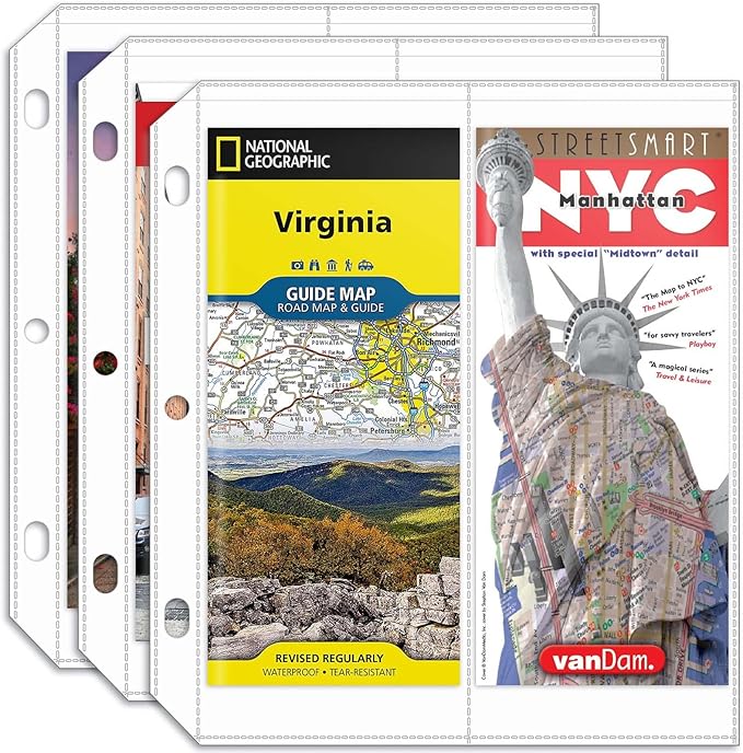 Folded Map Sleeves, Map Protector, Envelopes Page for 3-Ring Binders, Brochure Holder with 4.5" x 11" Pockets, 20PCS