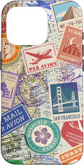 World Map Travel Passport Stamps Postage Stamp Case for iPhone 16 Pro