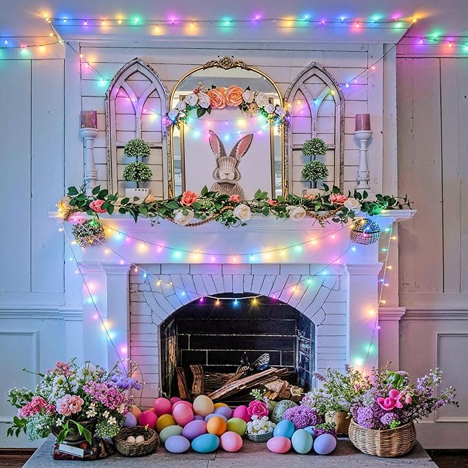 JMEXSUSS 200 LED Easter Lights Outdoor Indoor for Decorations, 66 Ft Connectable Pastel Easter Lights String Clear Wire Plug in for Bedroom Tree Room Party Spring Decor