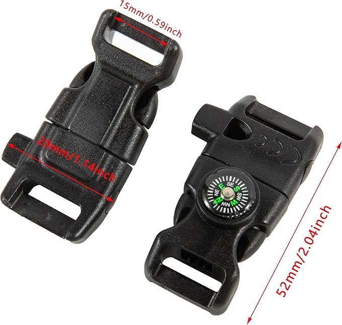 10 PCS Emergency Whistle Buckle come with Compass & Fire Starter & Flint Scraper for Outdoor Camping Paracord Bracelet (black)