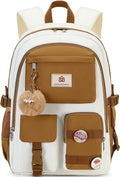 Hidds Laptop Backpacks 15.6 Inch School Bag Elementary Middle High College Backpack Cute Bookbags Anti Theft Travel Back Pack Casual Daypack Kids Book Bag for Teens Girls Women Students-Brown Beige