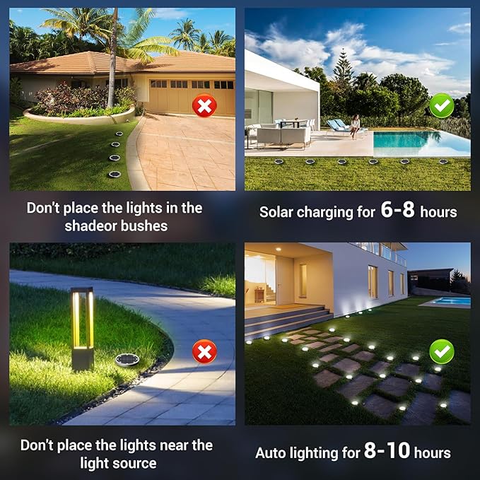 Peasur Solar Ground Lights Outdoor, 6 Pack Flat Solar Powered Disc Lights, IP68 Waterproof, Anti-Rust, Landscape Lighting for Pathway Garden Yard Lawn Walkway Landscape Driveway, Mini, Cool White