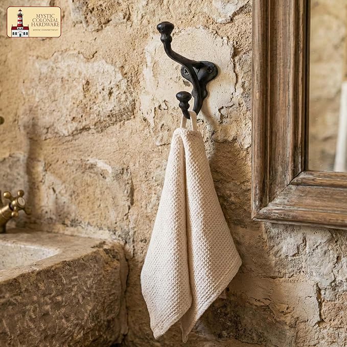 Mystic Colonial Rustic Cast Iron Wall Hooks Heavy Duty Retro Utility Hooks for Hanging Coat, Bag, Towel, Robe, Hat & More Decorative Wall Mount Hooks, Pack of 10, Black