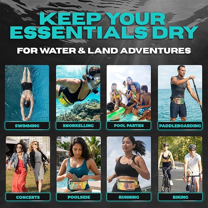 Drench Waterproof Fanny Pack Chrome Iridescent Submersible Dry Bag Waist Pouch for Swimming, Snorkeling, Kayaking – Waterproof Phone Case, Underwater Cell Phone Holder Travel Beach Dry Bag,Waist Pack