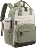 LOVEVOOK Laptop Backpack for Women with Giant Tumbler Holder Pocket,17.3 inch School College Book Bag Nurse Teacher Backpack,Work Travel Backpack Laptop Computer Bag,Pea green-Light yellow-Burlap blue