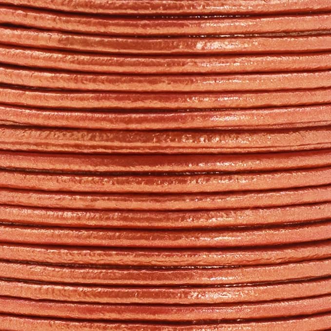 Mandala Crafts Round Genuine Copper Leather Cord for Jewelry Making – 1.5mm Cowhide Leather Rope String Lace for Kumihimo – 20 Yards Cowhide Craft Cording Spool