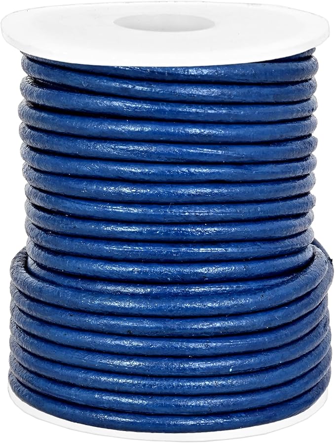 GENIQUE Real/Genuine Round Leather String Cord for Necklace, Bracelets, Jewelry, Kumihimo Braiding, DIY Projects (10 Metres) (3mm, Blue)