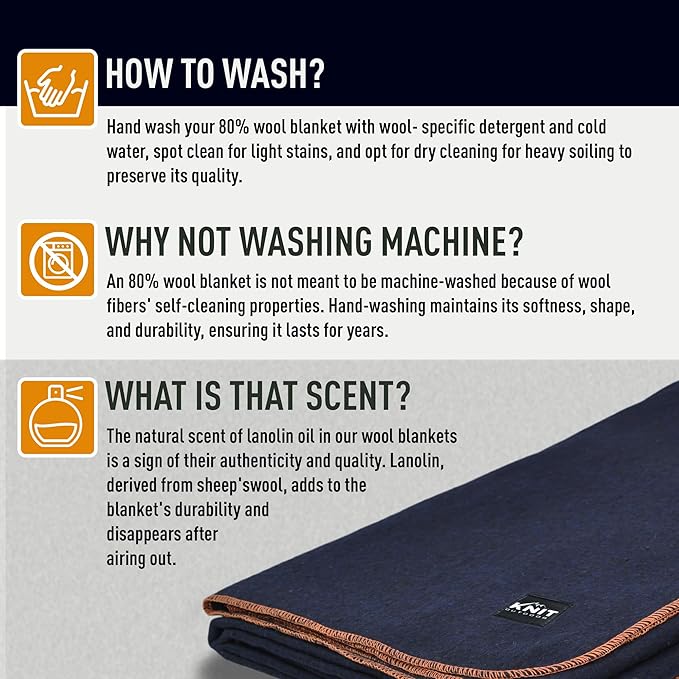 Large Military Wool Blanket - Warm & Thick Emergency Survival Blanket Great for Camping, Outdoors, Sports Events, Picnics, 4.5 lbs, 64" x 88" (Navy)