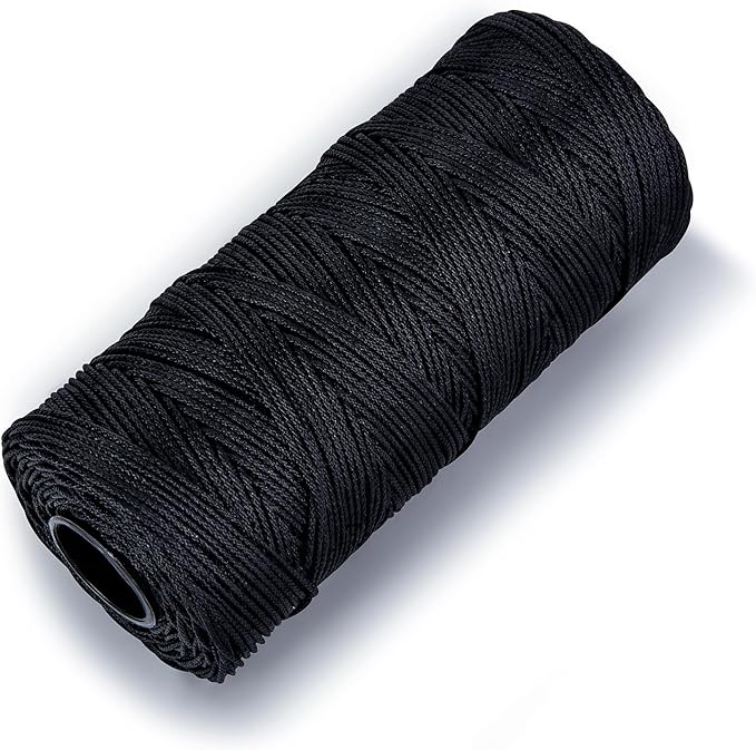 HONGDA Braided Tarred Bank Line Braided Nylon Twine, 789 Feet #12 Bank Line, Black Tarred String 1.2mm for Gardening, Construction, Gear Tying, Jungle Survival, Trotline