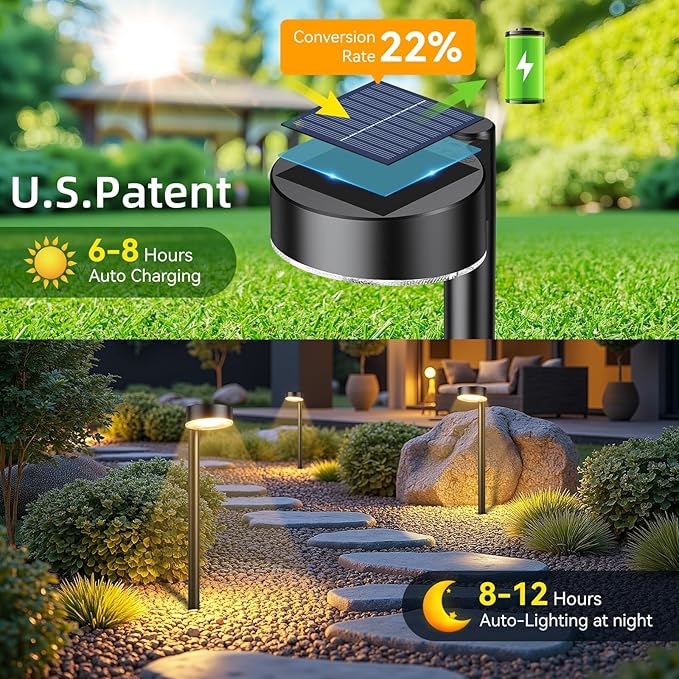 Ahaorigin 12 Pack Solar Pathway Lights Outdoor, 12 Brighter LED Solar Lights Outdoor Waterproof, Up to 12 Hrs Modern Solar Powered Path Light for Yard Garden Walkway Driveway