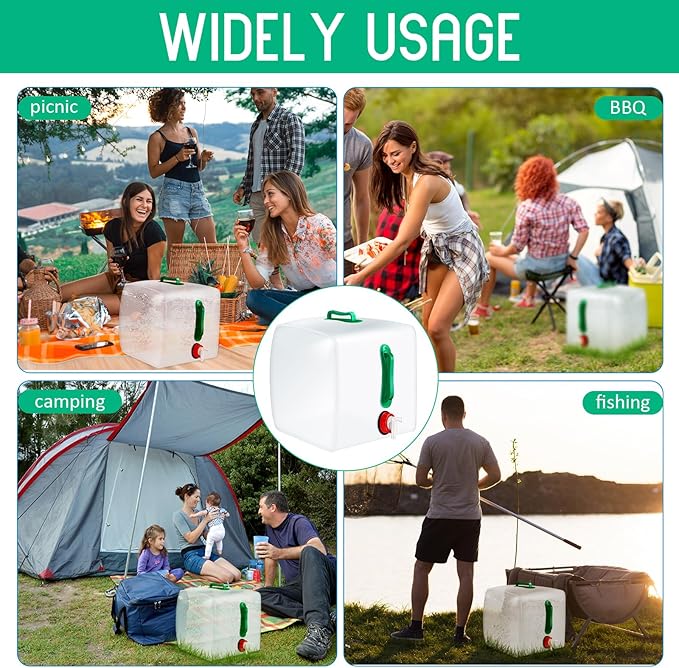 Reallnaive 3 Pcs Collapsible Water Container with Spigot, Foldable Camping Water Container Portable Camping Storage Carrier Jug for Outdoors Hiking Emergency Kit Backpack (5.3 Gallon,Green,Red)