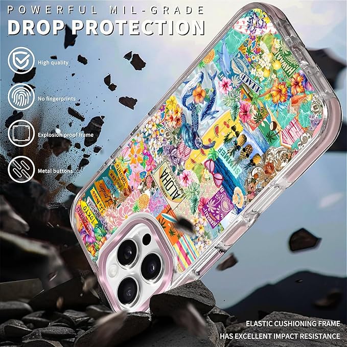 Case for iPhone 16 Pro Max,[Compatible with MagSafe],Hawaii Aloha Cover Coastal Beach Collage Phone Case Design，for Women Girls Magnetic Clear Cover - Slim, Sleek, & Shockproof Protection