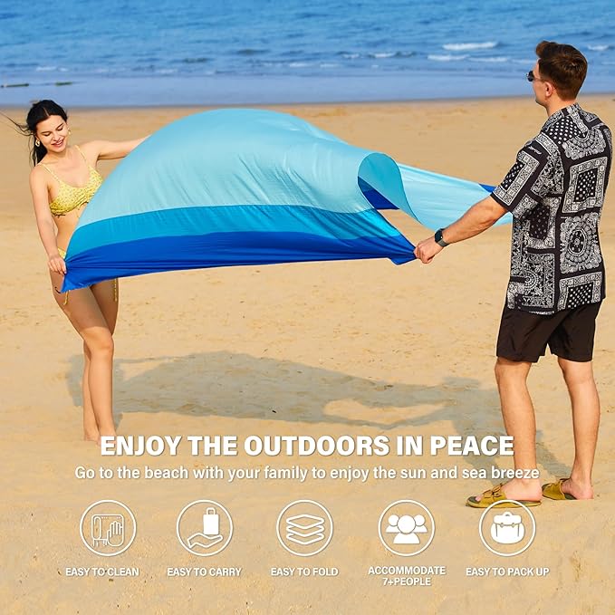Famstar Beach Blanket Oversized Extra Large 78" X 81",Waterproof Sandproof Beach Blanket 1-7 Adults Lightweight Durable for Travel Camping Hiking Picnic