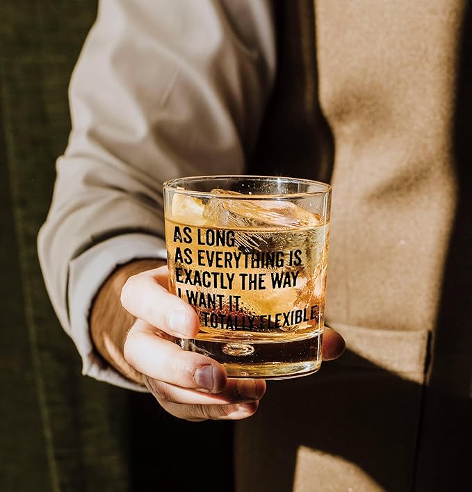 Nogrit Funny Whiskey Glasses 10 oz, Sarcastic Gifts for Women Men, Funny As Long As Everything Is Exactly the Way I Want It Old Fashioned Rocks Glasses for Drinking Cocktail Scotch Vodka Tequila Rum