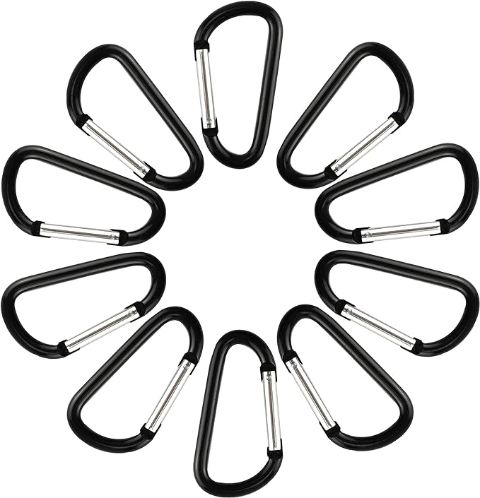SWATOM Aluminum Carabiner Clip Snap Hook Keyring 1.5/1.9/2.2/2.4/2.8 Inch Carabiners Keychains Black(10P/20P)