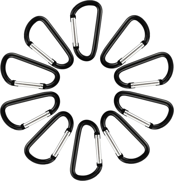 SWATOM Aluminum Carabiner Clip Snap Hook Keyring 1.5/1.9/2.2/2.4/2.8 Inch Carabiners Keychains Black(10P/20P)
