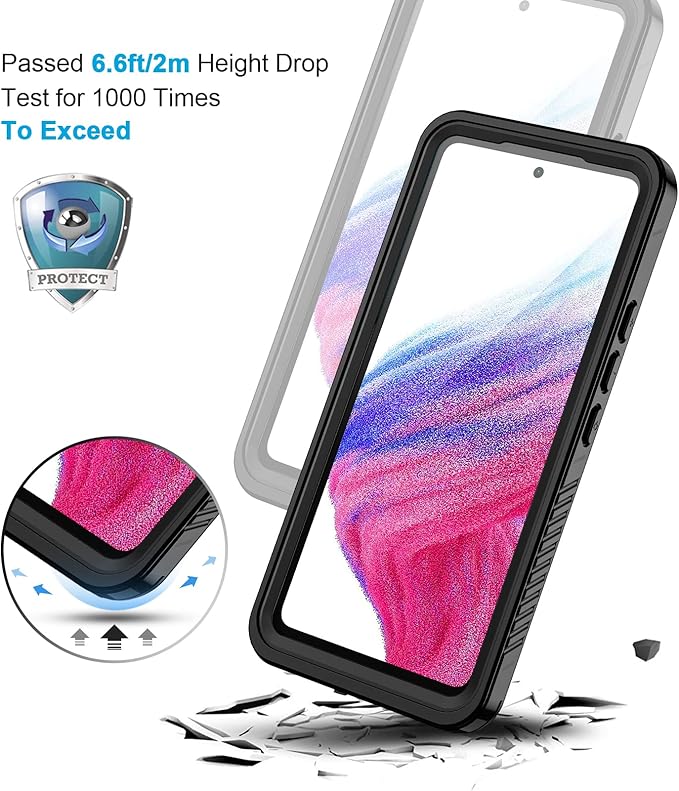 Lanhiem for Samsung Galaxy A53 5G Case, IP68 Waterproof Dustproof with Built-in Screen Protector, Heavy Duty Full Body Protective Phone Case for Samsung A53 5G, Black/Clear