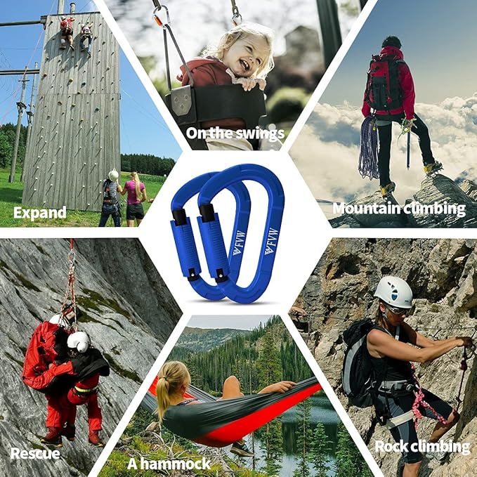 FVW Auto Locking Rock Climbing Carabiner Clips,Professional 25KN (5620 lbs) Heavy Duty Caribeaners for Rappelling Swing Rescue & Gym etc, Large D-Shaped Carabiners