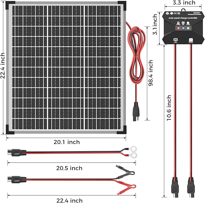 Voltset 50W Solar Panel Kit, 12V Solar Battery Trickle Charger Maintainer + 10A MPPT Charge Controller + Adjustable Mount Bracket,Waterproof Solar Panel Battery Charger for Car Boat Marine RV Roof