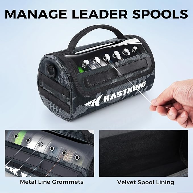 KastKing BaitSpace Line Management Bag, Fishing Line Storage Bag with Water Resistant Nylon, Clear View Window, Removable Divider, Tangle-free Leader Line Holder