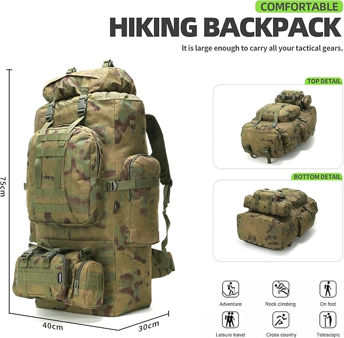 100L Camping Hiking Backpack,Molle military Tactical rucksack backpack,Waterproof Lightweight Hiking Backpack