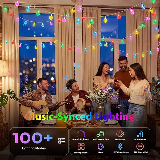 OMIKA Color Changing String Lights USB Powered, 33FT 60LED APP Control Fairy Lights with Remote, Indoor Globe String Lights, Music Sync for Girl Gift Bedroom Tent Wedding Christmas Tree