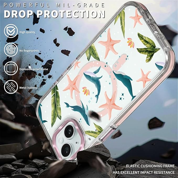 Case for iPhone 14 Plus/15 Plus,[Compatible with MagSafe],Sealife Whale Ocean Wildlife Clear Phone Case Design，for Women Girls Magnetic Clear Cover - Slim, Sleek, & Shockproof Protection