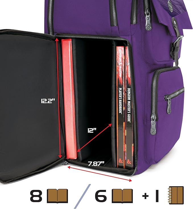 ENHANCE Collector's Edition DnD Backpack - RPG DM Bag for Dungeons and Dragons - DnD Bag fits 6-8 Books, 18" Laptop/DM Screen Slot, Miniature Foam Trays, Accessory Pockets, Map Strap (Dragon Purple)