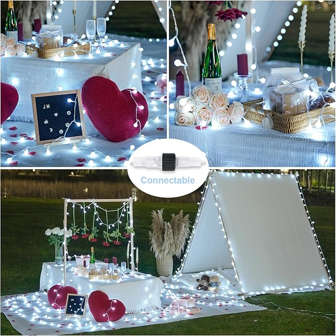 JMEXSUSS 100 LED White String Lights Indoor, Connectable Globe String Lights Plug in with Remote, 33 ft 8 Modes Christmas Fairy Light Outdoor for Bedroom Room Mirror Party Holiday Valentines Decor