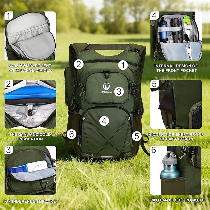 Hydration Backpack 22L, Hiking Backpack with 2L Leakproof Bladder, Sewn-in Rain Cover, Insulated Compartment for Men & Women Running, Cycling, Camping