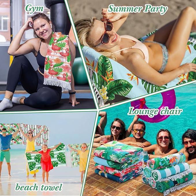 Peryiter 24 Pack Microfiber Oversize Turkish Beach Towel Set 12 Large Absorbent Beach Towels with 12 Storage Bag 28 x 55 Quick Dry Lightweight Bath Towel Blanket for Hawaii Camp Swim Pool(Palm Leaves)
