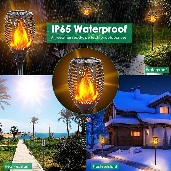 TomCare Solar Lights Outdoor 99 LED Higher & Larger Flickering Flame Solar Torch Lights 43" Decorative Waterproof Solar Powered Pathway Landscape Lighting for Garden Patio Yard, 2Pack (Black)