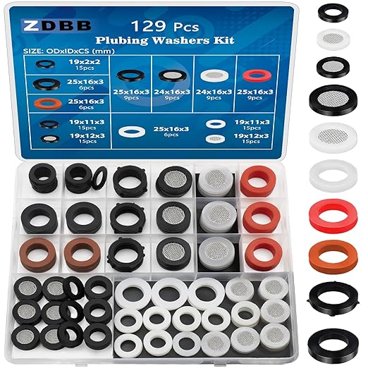 ZDBB 129 PCS Garden Hose Washers Shower Head Gaskets with Screen Filter,Silicone Rubber Washer for 3/4,1/2 Inch Water Fittings Plumbing Shower Hose Splitter Washing Machine Rv Faucet